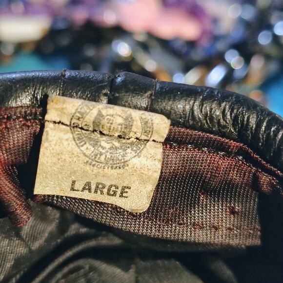 1960s Black Genuine Leather Oblong Cap Hat Made in USA Size Large Gently Used - Picture 9 of 9